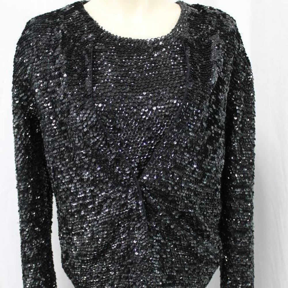 Vintage Maxou Black 100% Silk Sequin shirt jacket combo evening wear nightlife M